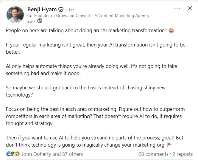 Example of posting on LinkedIn