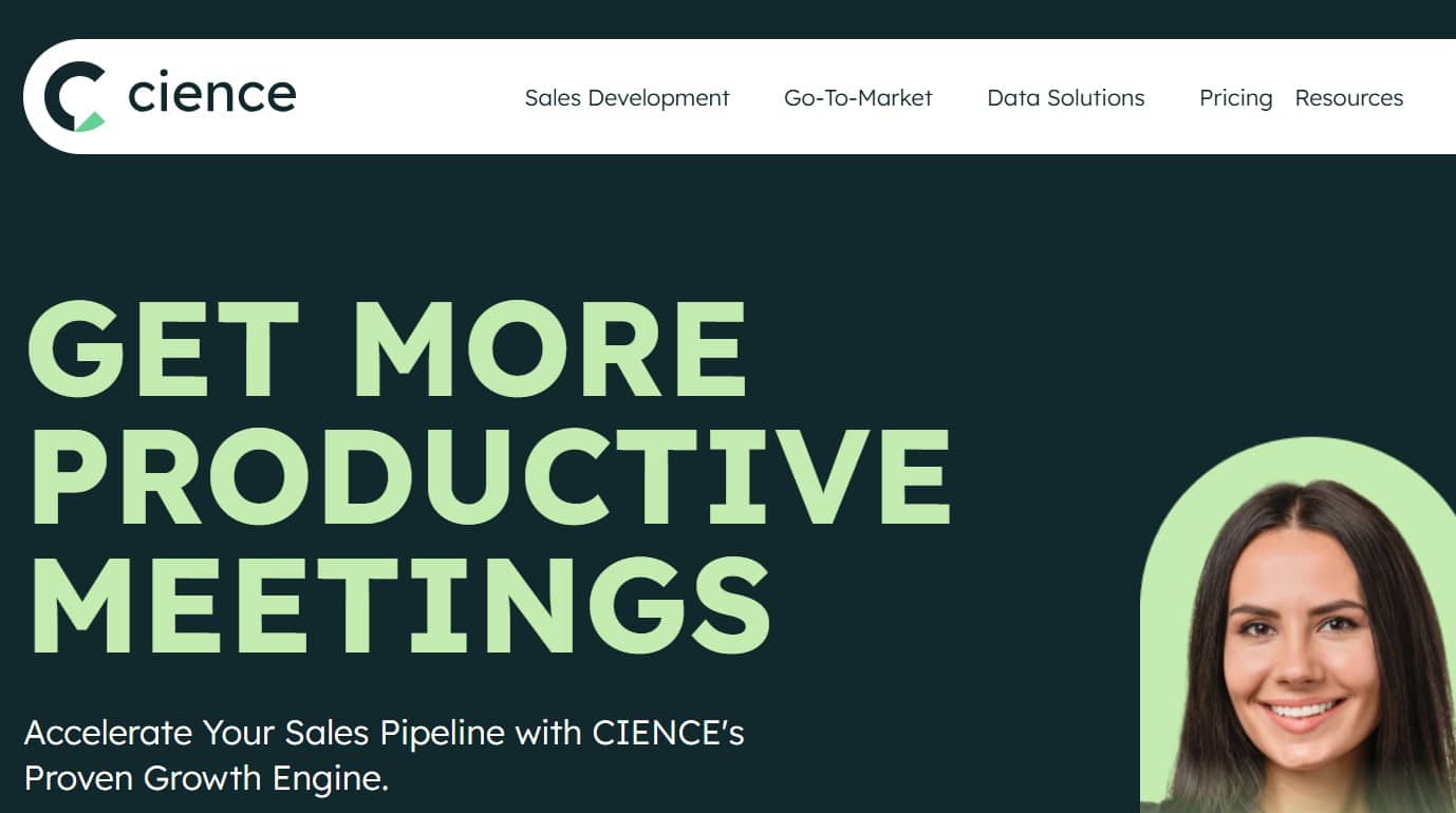 Screenshot of Cience's homepage