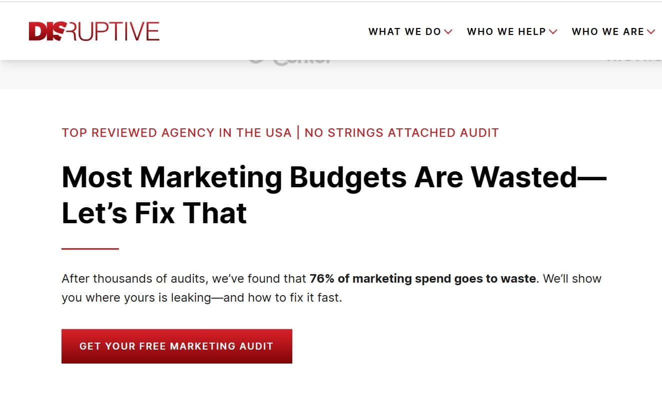 Disruptive advertising homepage screenshot