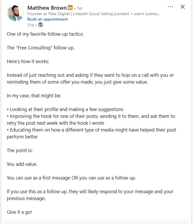 Educational LinkedIn post example