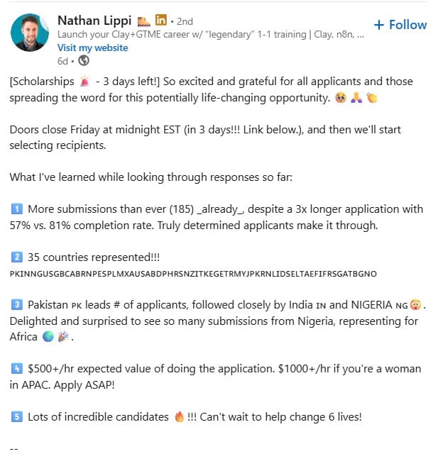 LinkedIn hard sell post example