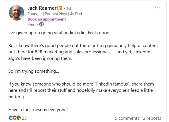 Linkedin post example (text post)