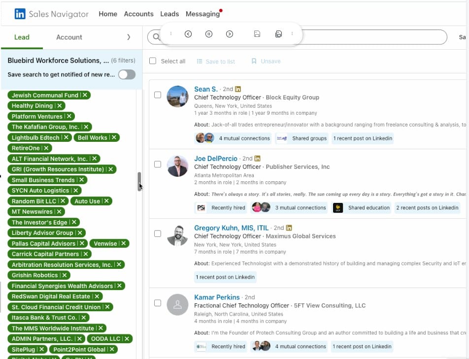 LinkedIn Sales Navigator account list