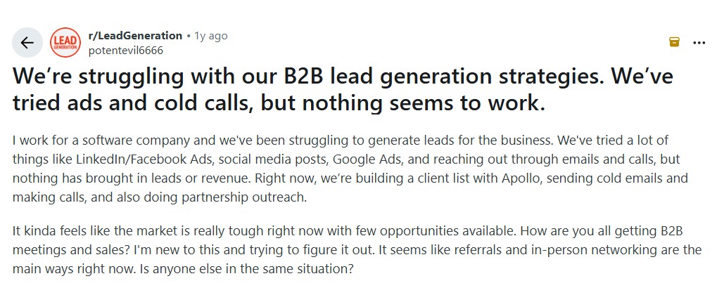 Reddit thread for outreach example