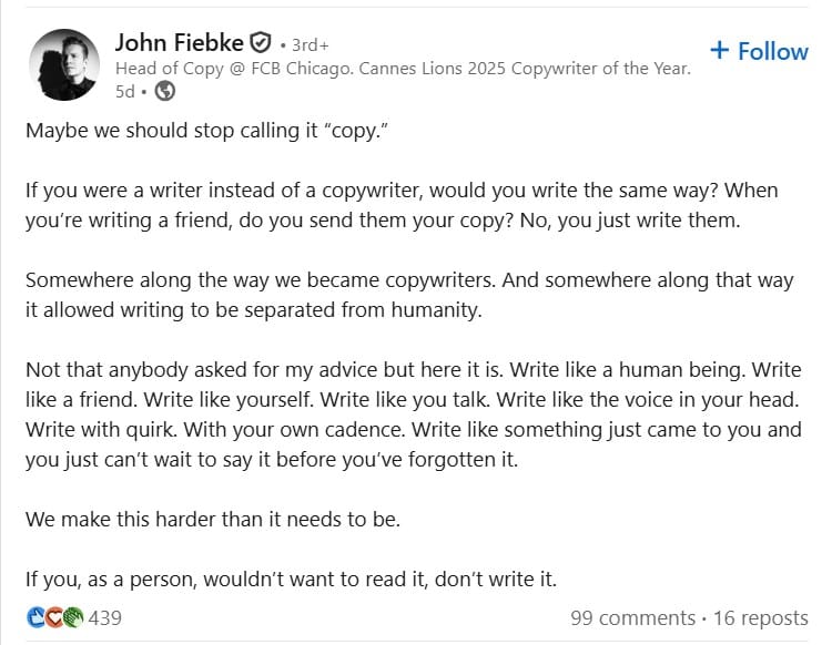 LinkedIn social media post example