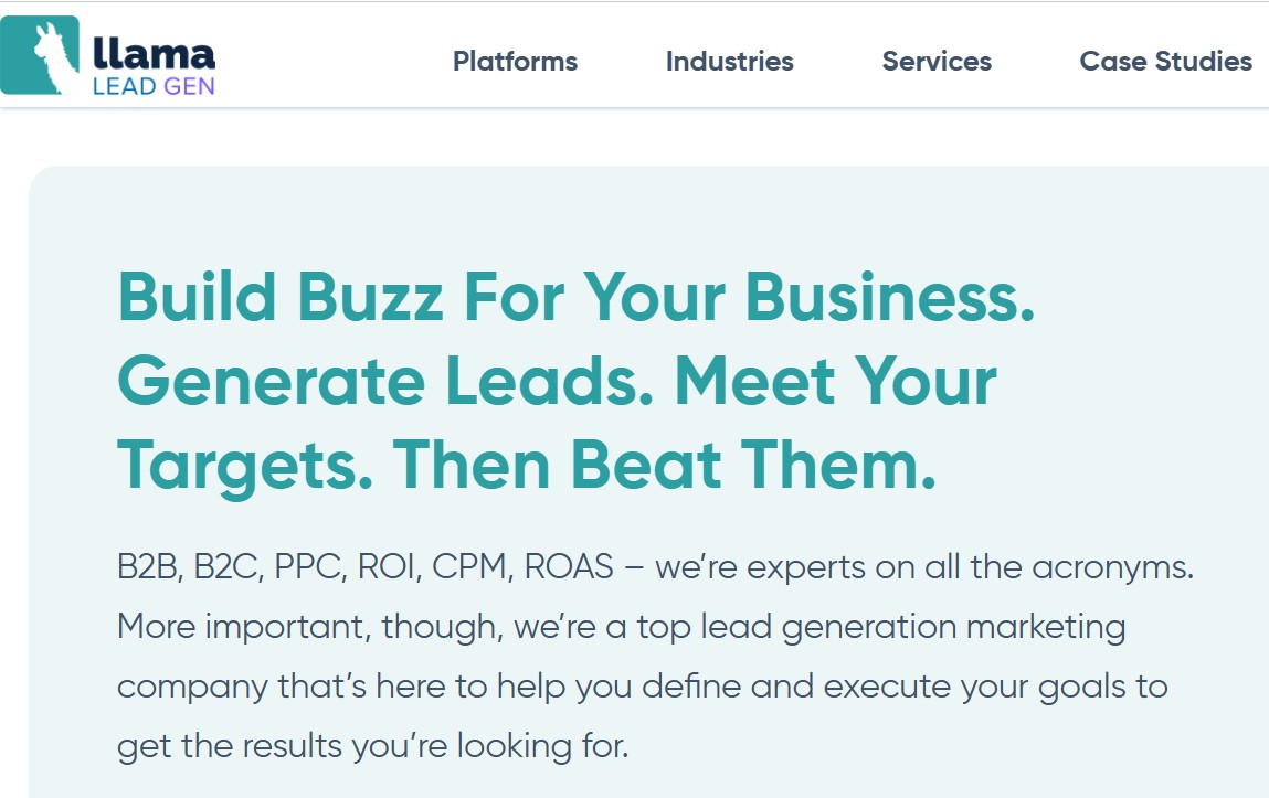 Llama lead gen homepage screenshot